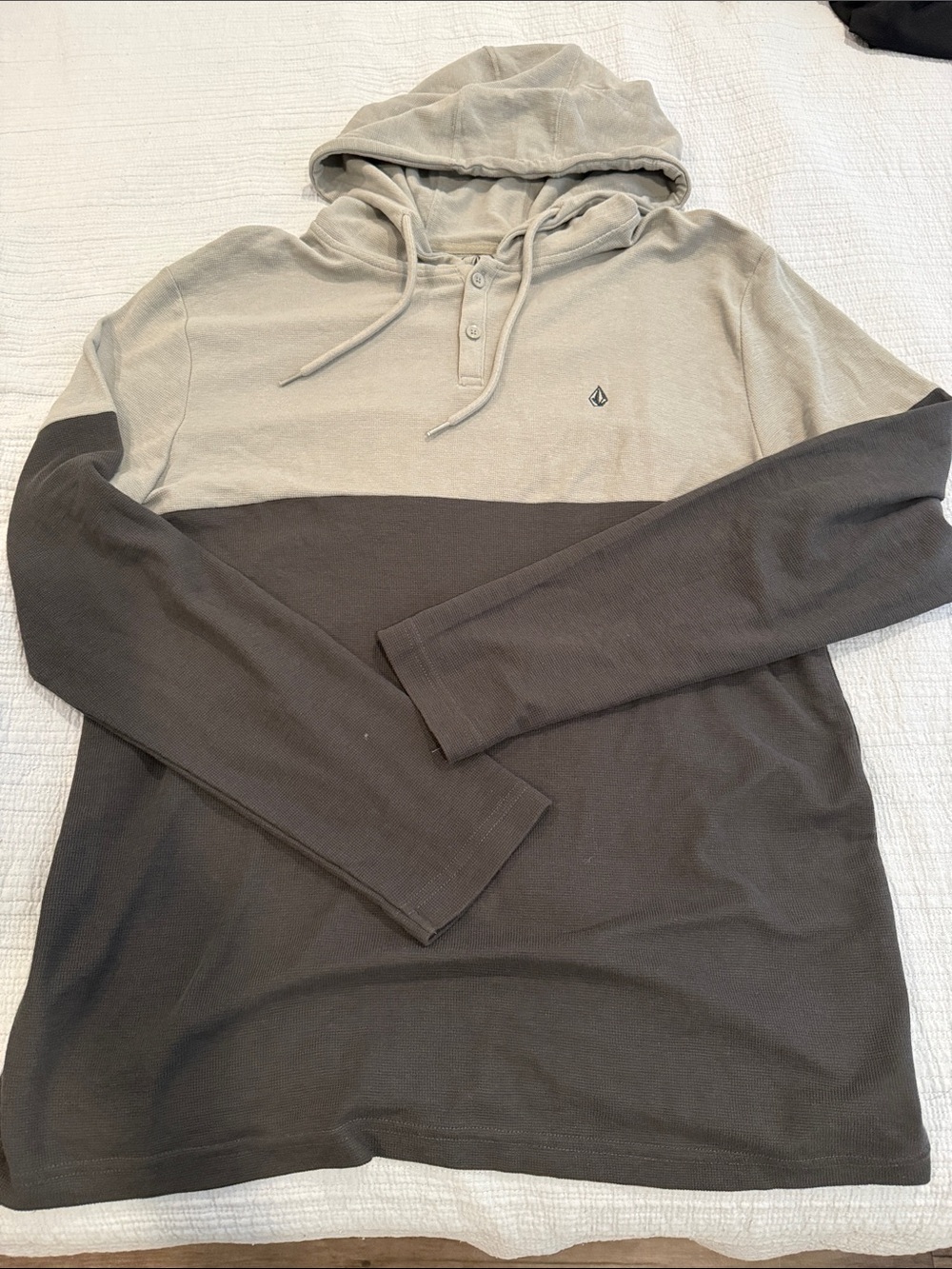 Volcom Two-Tone Hooded Long Sleeve Shirt - Light Gray & Charcoal